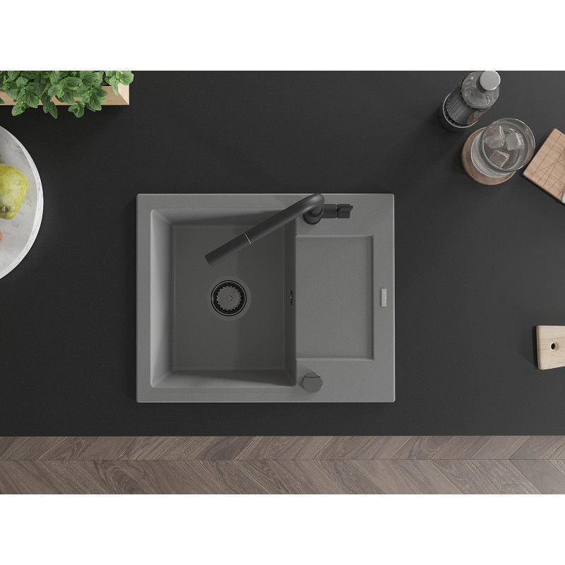 Mexen Enzo 1-medencés gránit mosogató-csepegtető Flora konyhai csapteleppel, szürke - 6506-71-670401-70-B