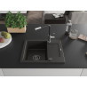 Mexen Enzo gránit mosogató 1-medencés csepegtetővel és Flora konyhai csapteleppel, fekete/arany metál