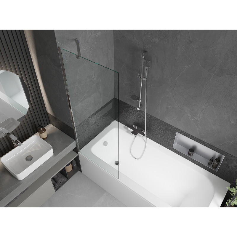 Mexen Vega téglalap alakú kád 180 x 80 cm burkolattal és 1-szárnyú 70 cm-es paravánnal, átlátszó, króm