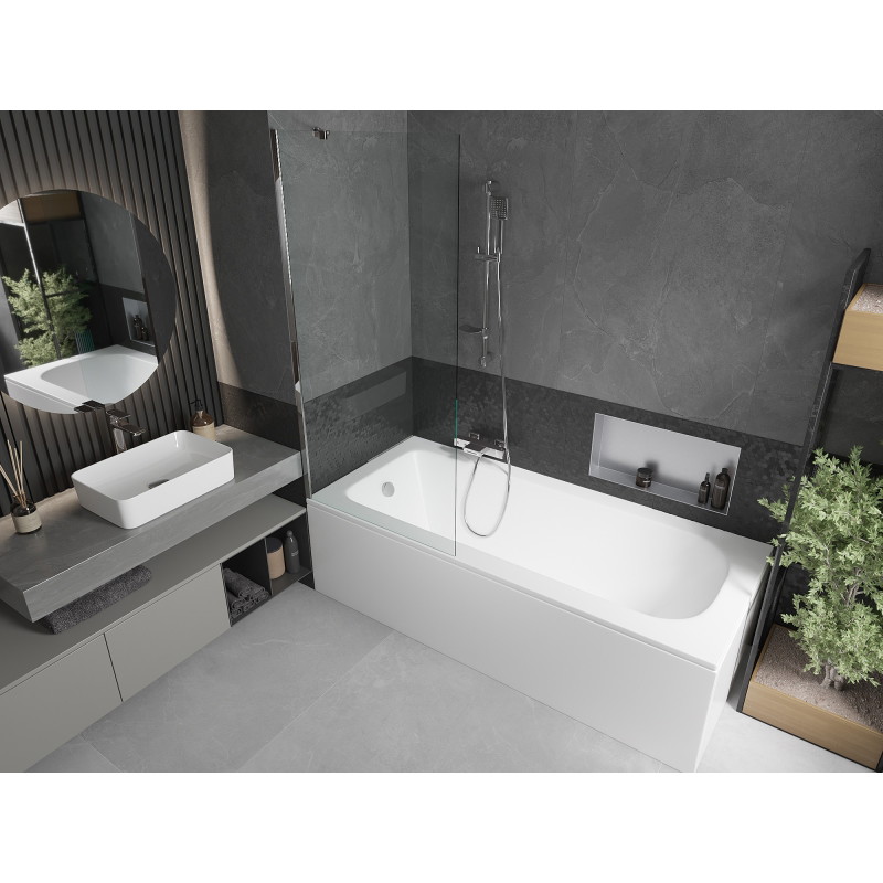 Mexen Vega cada dreptunghiulară 180 x 80 cm cu panou și paravan cu 1 panou 80 cm, transparent, crom - 550118080X9508000001