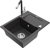 Mexen Enzo 1 rekeszes gránit mosogató csepegtetővel és Flora konyhai csappal, fekete pettyes - 6506-76-670401-07