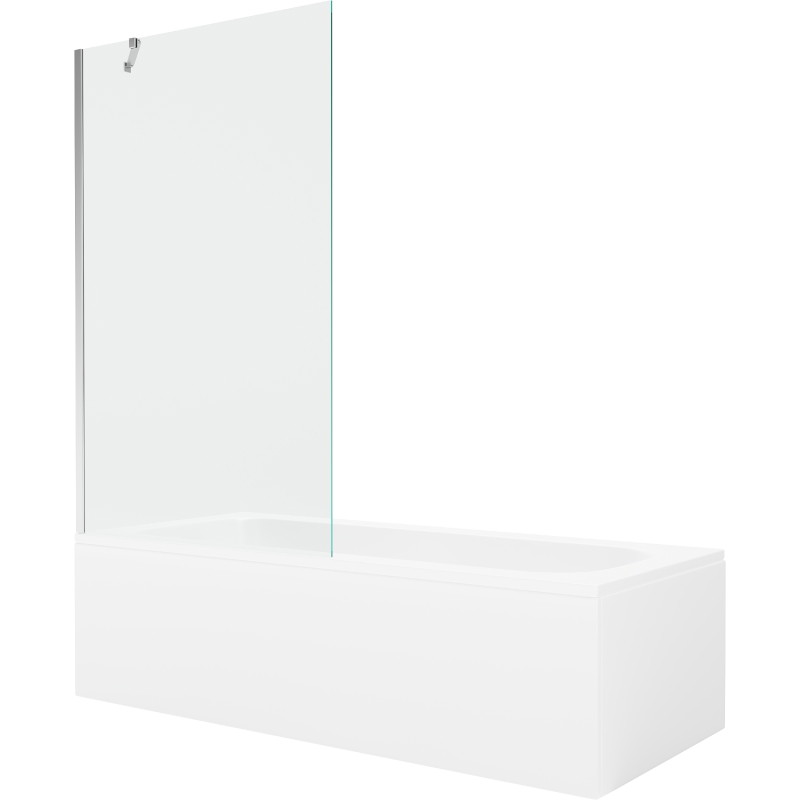 Mexen Vega téglalap alakú kád 180 x 80 cm burkolattal és 1-szárnyas paravánnal 100 cm, átlátszó, króm
