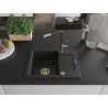 Mexen Enzo chiuvetă de bucătărie din granit cu 1 compartiment, cu scurgător și baterie Flora, negru - 6506-77-670401-57-G