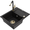Mexen Enzo 1-medencés gránit mosogató lefolyóval és Flora konyhai csappal, fekete - 6506-77-670401-57-G