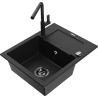 Mexen Enzo gránit mosogató csepegtetővel és Flora konyhai csapteleppel, fekete - 6506-77-670401-70-B