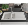 Mexen Andres chiuvetă din granit cu 1,5 compartimente cu scurgător și baterie de bucătărie Flora, alb - 6515-20-670401-06