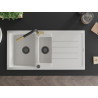Mexen Andres chiuvetă de granit 1,5 compartimente cu scurgător și baterie de bucătărie Flora, albă - 6515-20-670401-57-B