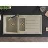 Mexen Andres chiuvetă de granit cu 1,5 cuve cu scurgător și baterie de bucătărie Flora, bej - 6515-69-670401-57-G