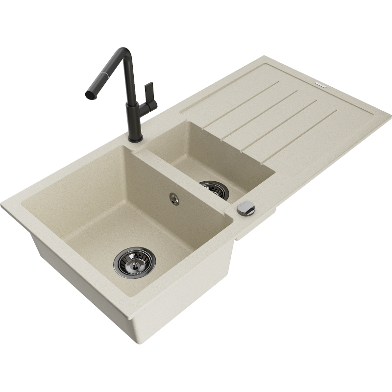 Mexen Andres chiuvetă granit 1,5-camere cu scurgător și baterie de bucătărie Flora, bej - 6515-69-670401-70-B