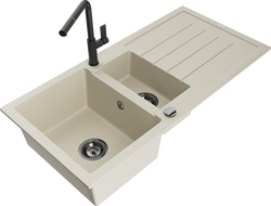 Mexen Andres chiuvetă granit 1,5-camere cu scurgător și baterie de bucătărie Flora, bej - 6515-69-670401-70-B