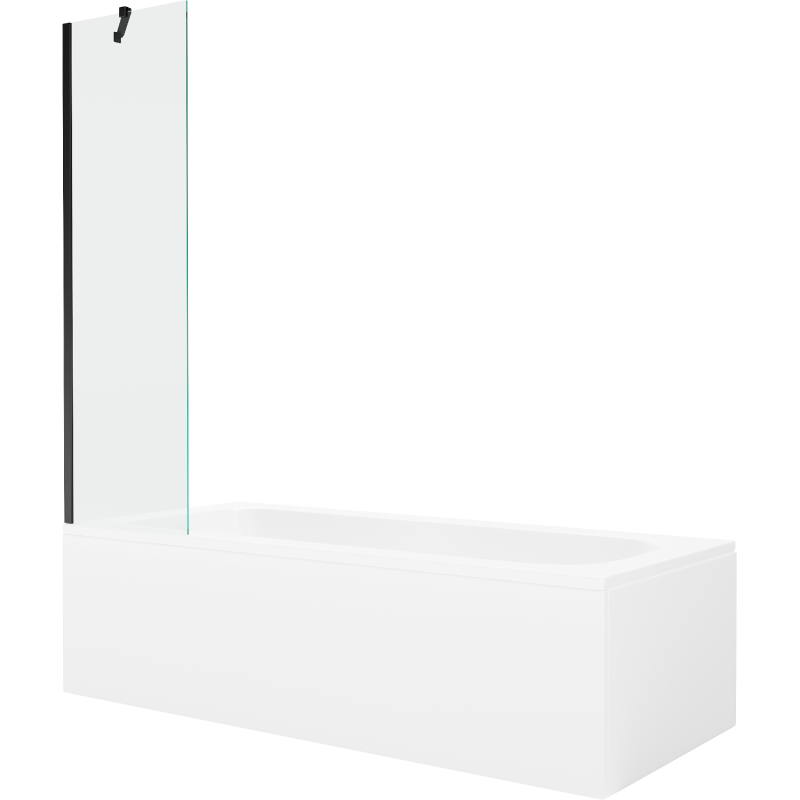 Mexen Vega cadă dreptunghiulară 180 x 80 cm cu panou și paravan cu 1 canat 50 cm, transparent, negru - 550118080X9505000070