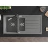 Mexen Andres Chiuvetă de granit de 1,5 compartiment cu picurător și baterie de bucătărie Flora, Gri - 6515-71-670401-07