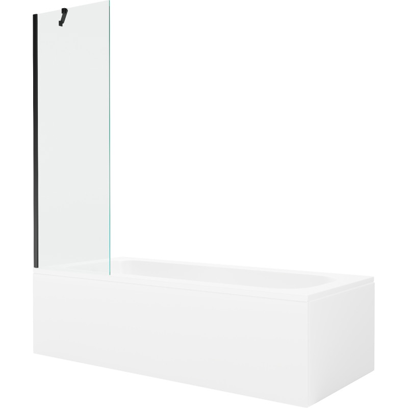 Mexen Vega téglalap alakú kád 180 x 80 cm burkolattal és 60 cm-es, 1 szárnyú paravánnal, átlátszó, fekete