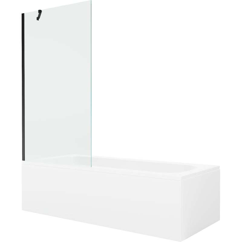 Mexen Vega téglalap alakú kád, 180 x 80 cm, burkolattal és egyszárnyú paravánnal, 90 cm, átlátszó, fekete