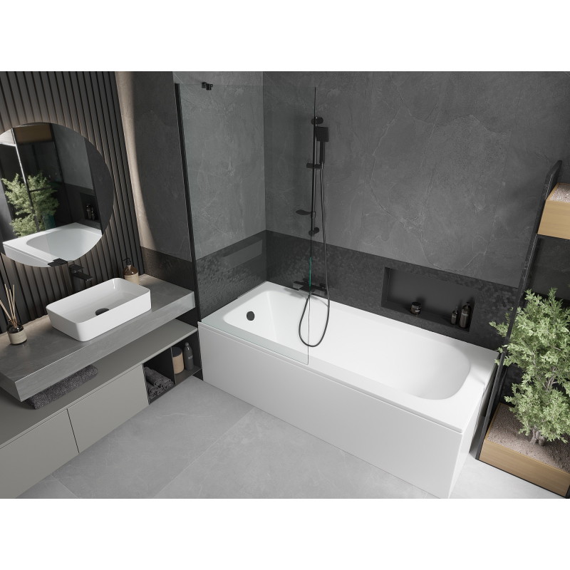 Mexen Vega cadă dreptunghiulară 180 x 80 cm cu mască și paravan cu 1 canat 90 cm, transparent, negru - 550118080X9509000070