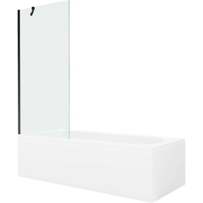 Mexen Vega téglalap alakú kád 180 x 80 cm burkolattal és 1-szárnyú paravánnal 80 cm, átlátszó, fekete