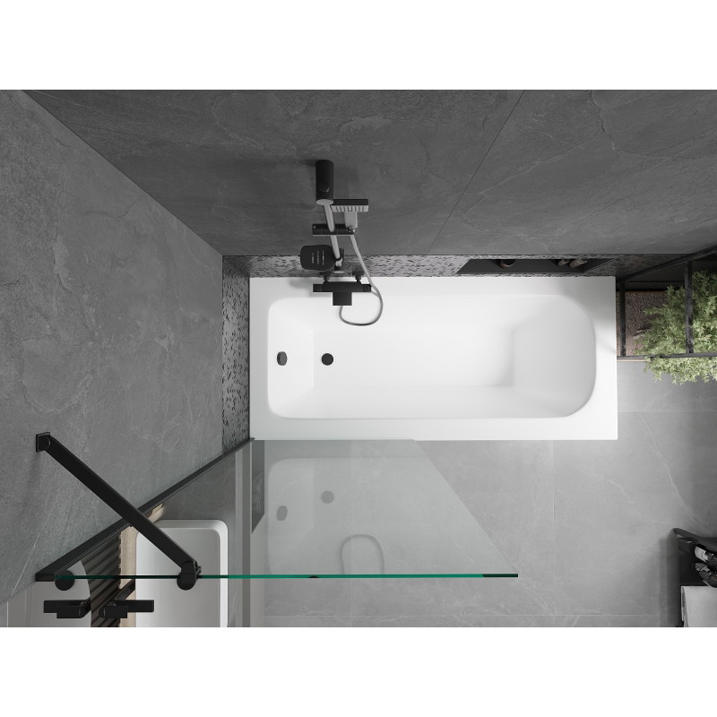 Mexen Vega téglalap alakú kád 180 x 80 cm burkolattal és 1-szárnyú paravánnal 80 cm, átlátszó, fekete