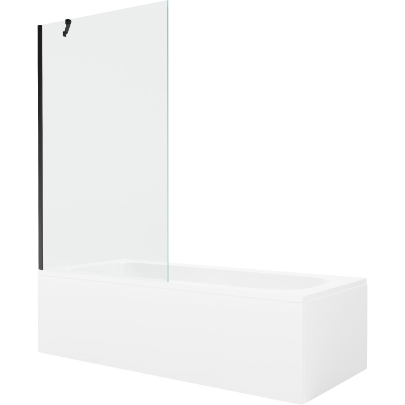 Mexen Vega téglalap alakú kád 180 x 80 cm burkolattal és 1-szárnyú paravánnal 100 cm, átlátszó, fekete
