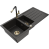 Mexen Andres chiuvetă de bucătărie din granit cu 1,5 compartimente cu scurgător și robinet de bucătărie Flora,