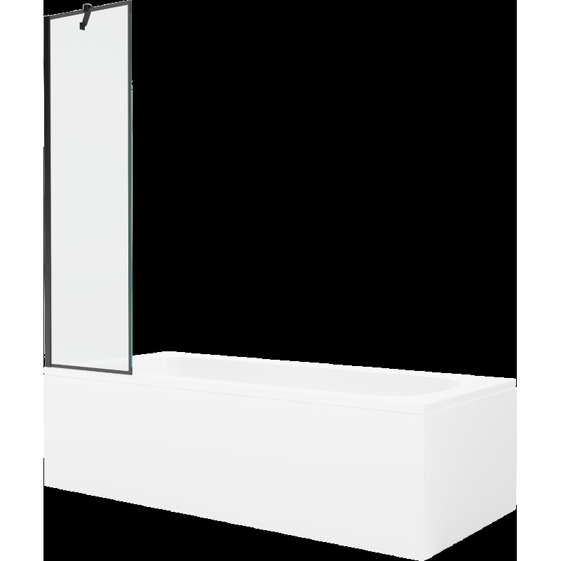 Mexen Vega cadă dreptunghiulară de 180 x 80 cm cu panouri si paravan cu 1 aripă 50 cm, Model negru - 550118080X9505007070