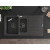 Mexen Andres chiuvetă de granit cu 1,5 compartimente cu scurgător și baterie de bucătărie Flora, negru stropit
