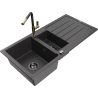 Mexen Andres 1,5 rekeszes gránit mosogató csepegtetővel és Flora konyhai csapteleppel, fekete pöttyös