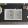 Mexen Tomas chiuvetă de bucătărie din granit cu 2 compartimente și baterie Flora, albă - 6516-20-670401-02