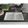 Mexen Tomas chiuvetă de bucătărie din granit cu 2 compartimente cu baterie Flora, alb - 6516-20-670401-06
