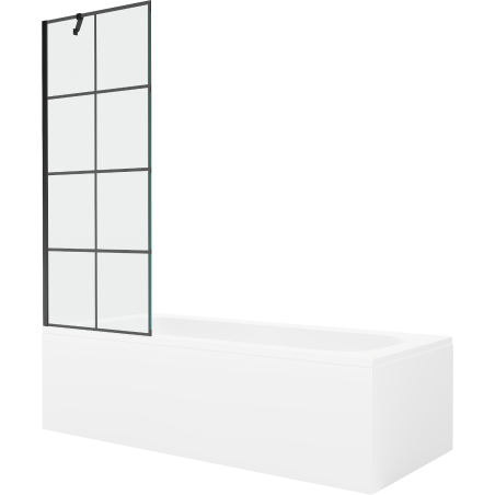 Mexen Vega téglalap alakú kád 180 x 80 cm burkolattal és 1 szárnyas paravánnal 70 cm, fekete mintás