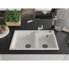 Mexen Tomas chiuvetă de granit cu 2 cuve și baterie de bucătărie Flora, albă - 6516-20-670401-07-B