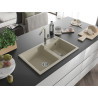 Mexen Tomas chiuvetă de bucătărie din granit, cu 2 compartimente, cu baterie Flora, bej - 6516-69-670401-09