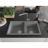 Mexen Tomas chiuvetă de bucătărie din granit cu 2 compartimente și baterie de bucătărie Flora, gri - 6516-71-670401-00