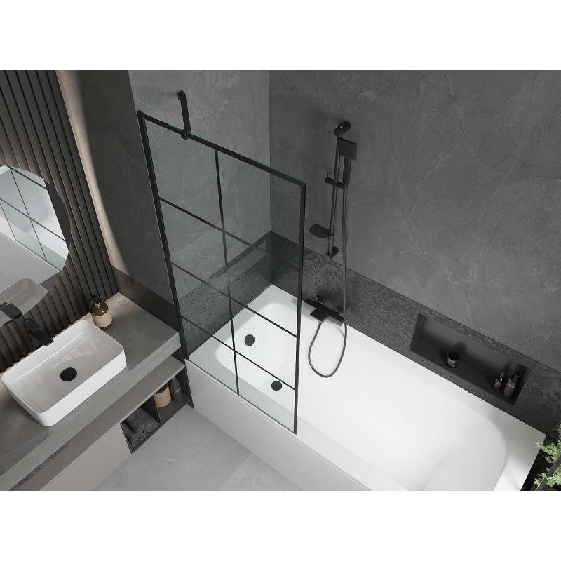 Mexen Vega téglalap alakú kád 180 x 80 cm burkolattal és 1 szárnyas panellel, fekete minta - 550118080X9508007077
