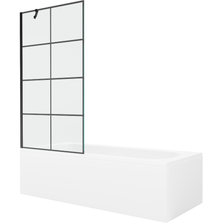Mexen Vega 180 x 80 cm-es téglalap alakú kád, burkolattal és 90 cm-es, egyszárnyú zuhanyfallal, fekete minta