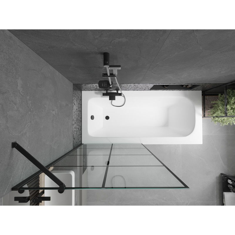 Mexen Vega téglalap alakú kád 180 x 80 cm burkolattal és 1-szárnyú 90 cm-es paravánnal, fekete minta - 550118080X9509007077