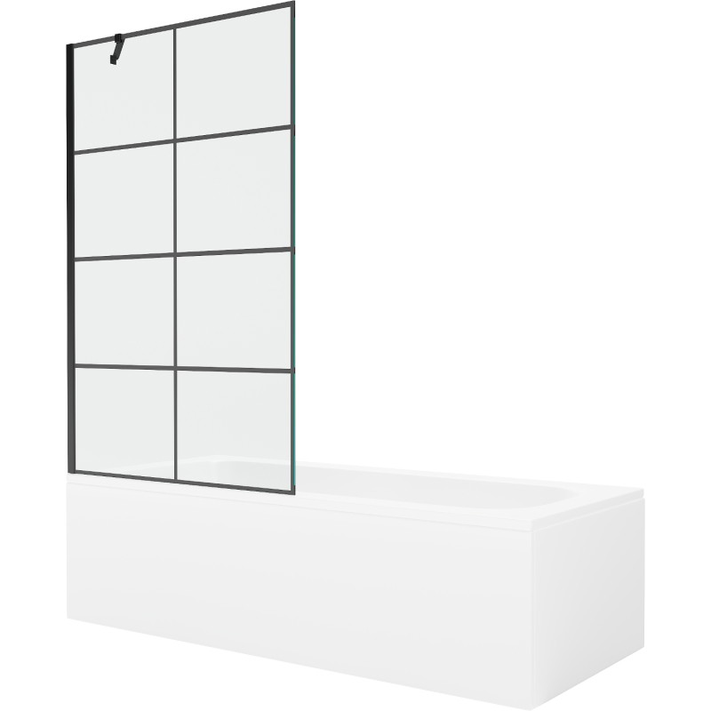 Mexen Vega téglalap alakú kád 180 x 80 cm burkolattal és 1-szárnyú zuhanyfallal 100 cm, fekete minta