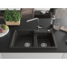Mexen Tomas chiuvetă granit 2 compartimente cu baterie bucătărie Flora, negru/auriu metalic - 6516-75-670401-00