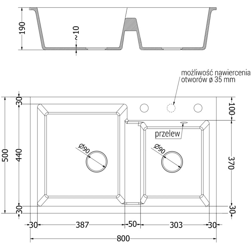 Mexen Tomas chiuvetă de bucătărie din granit cu 2 compartimente și baterie Flora, negru cu pete - 6516-76-670401-00