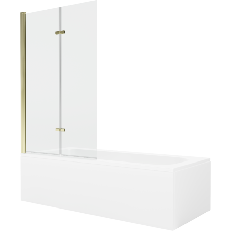 Cadă dreptunghiulară Mexen Vega 150 x 70 cm cu panou și paravan cu 2 uși 100 cm, transparent, auriu - 550115070X9210025000