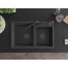 Mexen Tomas chiuvetă de bucătărie din granit cu 2 compartimente și baterie Flora, negru cu pete - 6516-76-670401-70-B