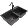 Mexen Tomas kétrészes gránit mosogató Flora konyhai csappal, fekete pöttyös - 6516-76-670401-70-B