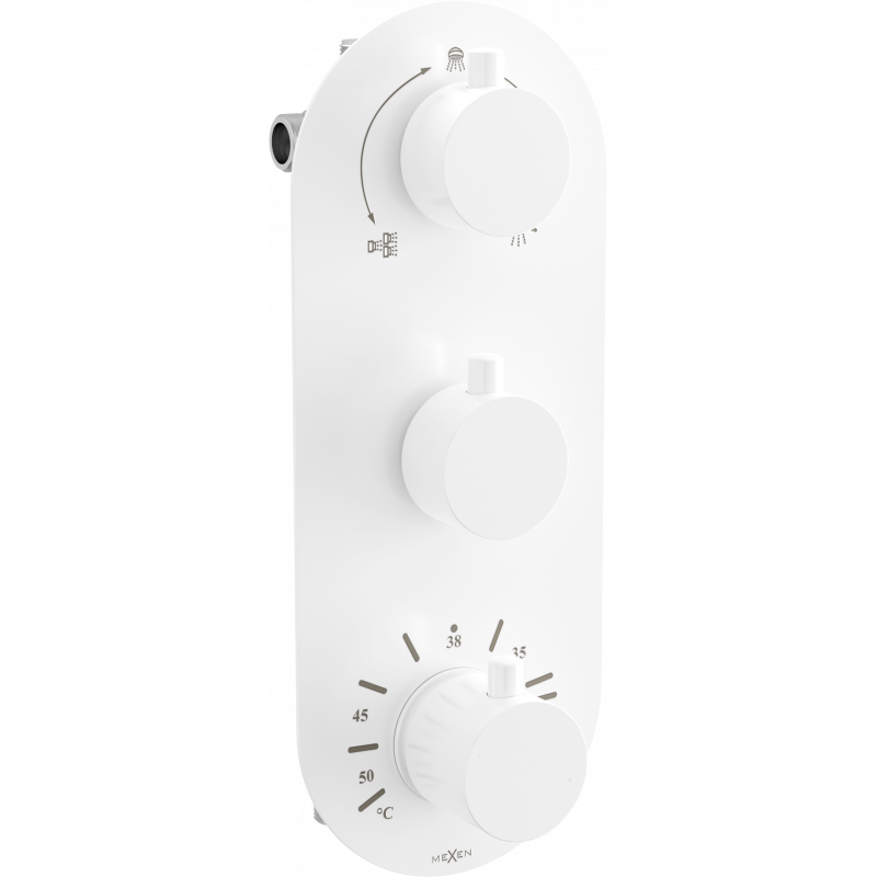 Mexen Kai baterie termosatică pentru cadă-duș cu 3 ieșiri, albă - 77603-20