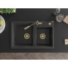 Mexen Tomas chiuvetă granit 2-camere cu baterie de bucătărie Flora, negru pătat - 6516-76-670401-75-G
