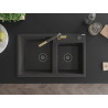 Mexen Tomas chiuvetă de granit cu 2 compartimente cu baterie de bucătărie Flora, negru cu pete albe - 6516-76-670401-75-B