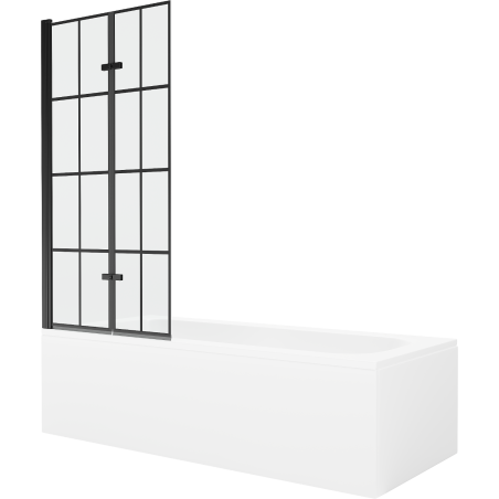 Mexen Vega cadă dreptunghiulară de 150 x 70 cm cu panouri si paravan cu 2 aripi 80 cm, Model negru - 550115070X9208027077