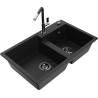 Mexen Tomas gránit mosogató 2 kamrás konyhai csappal Flora, fekete - 6516-77-670401-07-B