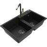 Mexen Tomas gránit konyhai mosogató 2 rekeszes konyhai csapteleppel Flora, fekete - 6516-77-670401-57-B
