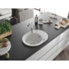 Mexen Kevin chiuvetă de granit cu un compartiment, cu picurător și baterie de bucătărie Flora, Albă - 6517-20-670401-02