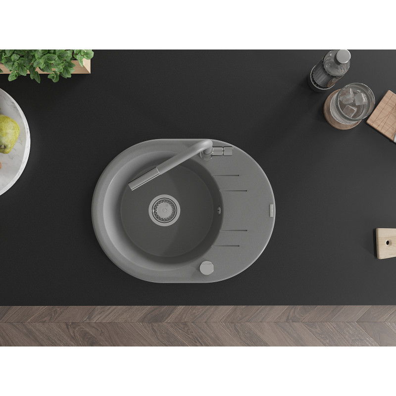Mexen Kevin chiuvetă de granit cu 1 cuvă și rigolă și baterie de bucătărie Flora, gri - 6517-71-670401-06