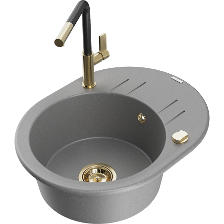 Mexen Kevin egymedencés gránit mosogató csepptálcával és Flora konyhai csappal, szürke - 6517-71-670401-57-G